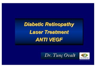 Diabetic Retinopathy
Laser Treatment
ANTI VEGF
Diabetic RetinopathyDiabetic Retinopathy
Laser TreatmentLaser Treatment
ANTI VEGFANTI VEGF
Dr. Tunç OvalıDr. TunDr. Tunçç OvalOvalıı
 