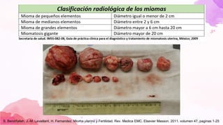 S. Bendifallah, J.-M. Levaillant, H. Fernandez. Mioma uterino y Fertilidad. Rev. Medica EMC. Elsevier Masson. 2011. volumen 47, paginas 1-25
 