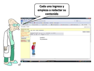 Cada uno ingresa y empieza a redactar su contenido Unidad 1El productosO modificarloUnidad 1El productoUnidad 2El PrecioSiempre haciendo click en guardarUnidad 1El ProductoUnidad 2El PrecioUnidad 3La PlazaIncluso adicionando enlaces, imágenes y hasta videosUnidad 1El ProductoUnidad 2El PrecioUnidad 3La PlazaUnidad 4La PromociónAsí de fácil se crea esta útil herramienta de la web 2.0Unidad 1El ProductoUnidad 2El PrecioUnidad 3La PlazaUnidad 4La Promoción