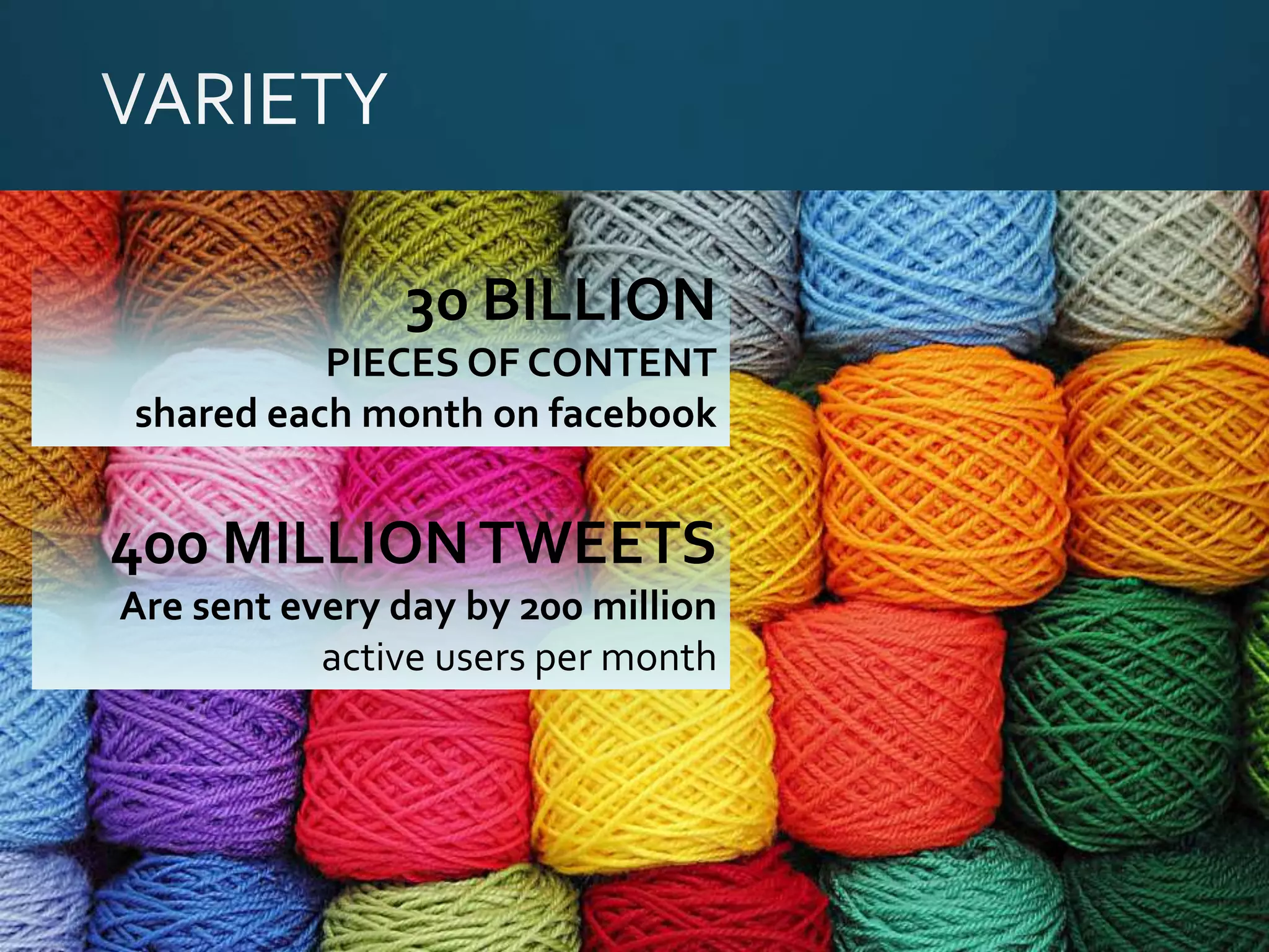 4,4 Zettabytes of data
4,4 Trillion of Gigabytes
in 2013 there is as much data
as known stars in the whole universe
44 Zettabytes of data
44 Trillion of Gigabytes
62 times the number of all
sands in all beaches on earth
 