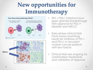 New opportunities for
Immunotherapy
• PD1 / PDL1 inhibitors have
been granted breakthrough
FDA approval for PDL1+
bladder ...