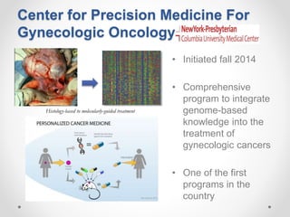 Center for Precision Medicine For
Gynecologic Oncology
• Initiated fall 2014
• Comprehensive
program to integrate
genome-b...