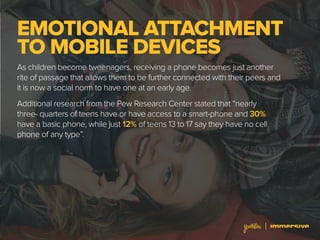 EMOTIONAL ATTACHMENT
TO MOBILE DEVICES
As children become tweenagers, receiving a phone becomes just another
rite of passa...