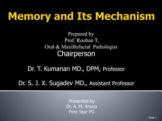 Chairperson
Dr. T. Kumanan MD., DPM, Professor
Dr. S. J. X. Sugadev MD., Assistant Professor
Slide 1
Presented by
Dr. A. M. Anusa
First Year PG
Prepared by
Prof. Rooban T,
Oral & Maxillofacial Pathologist
 