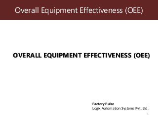 Overall Equipment Effectiveness (OEE)
1
OVERALL EQUIPMENT EFFECTIVENESS (OEE)
Factory Pulse
Logix Automation Systems Pvt. Ltd.
 
