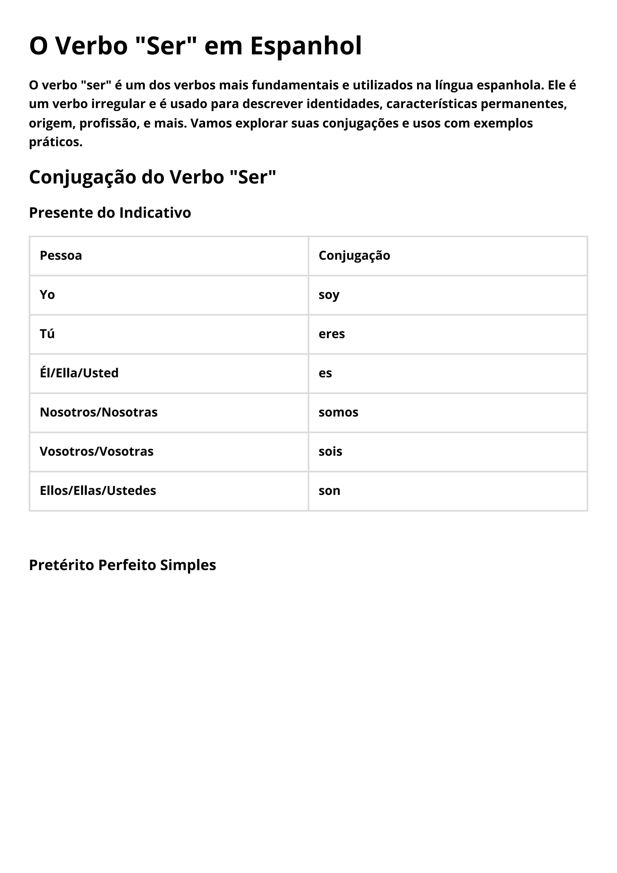 O Verbo Ser em Espanhol - dicas e exemplos | PDF