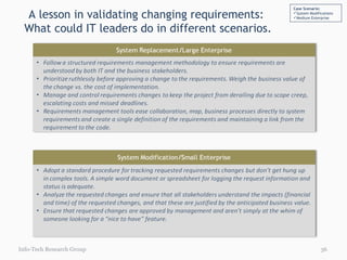 A lesson in validating changing requirements:  What could IT leaders do in different scenarios. Info-Tech Research Group Case Scenario: System Modifications Medium Enterprise 