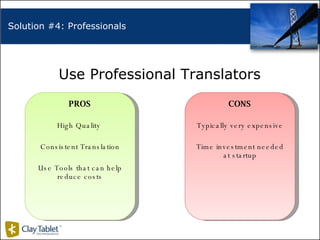 Solution #4: Professionals Use Professional Translators PROS High Quality  Consistent Translation Use Tools that can help ...