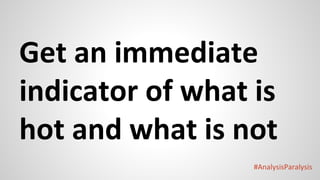 #AnalysisParalysis
Get an immediate
indicator of what is
hot and what is not
 