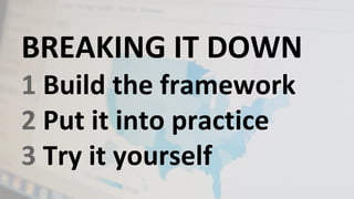 #AnalysisParalysis
BREAKING IT DOWN
1 Build the framework
2 Put it into practice
3 Try it yourself
 