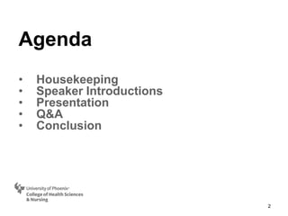 Agenda
• Housekeeping
• Speaker Introductions
• Presentation
• Q&A
• Conclusion
2
 