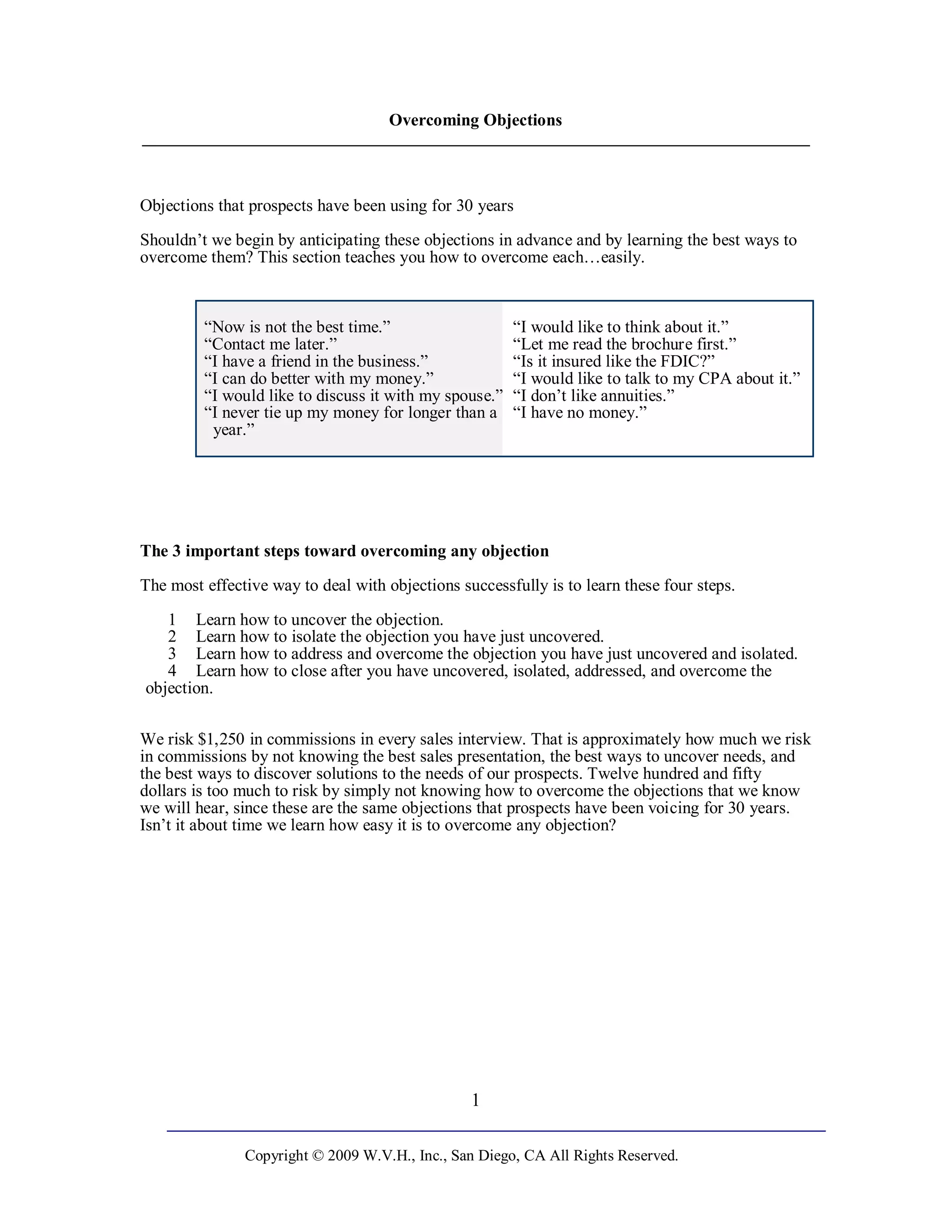 Overcoming Objections