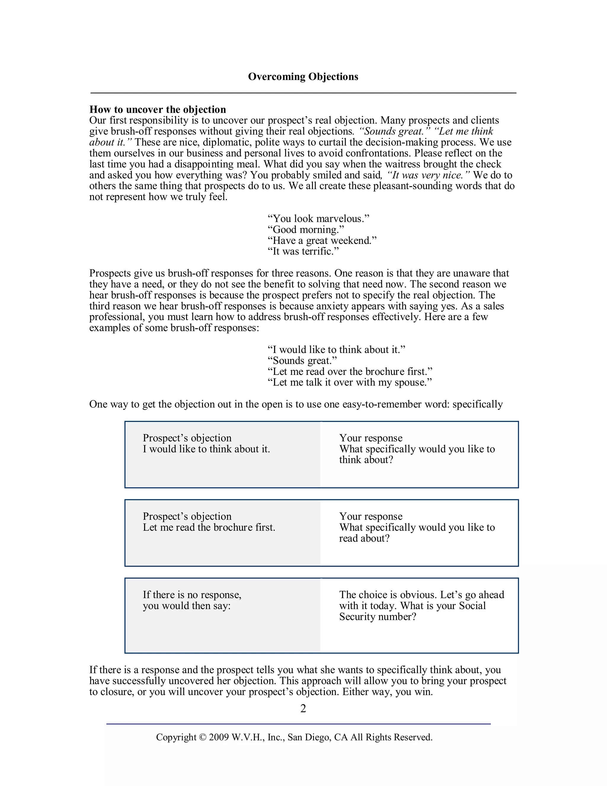 Overcoming Objections