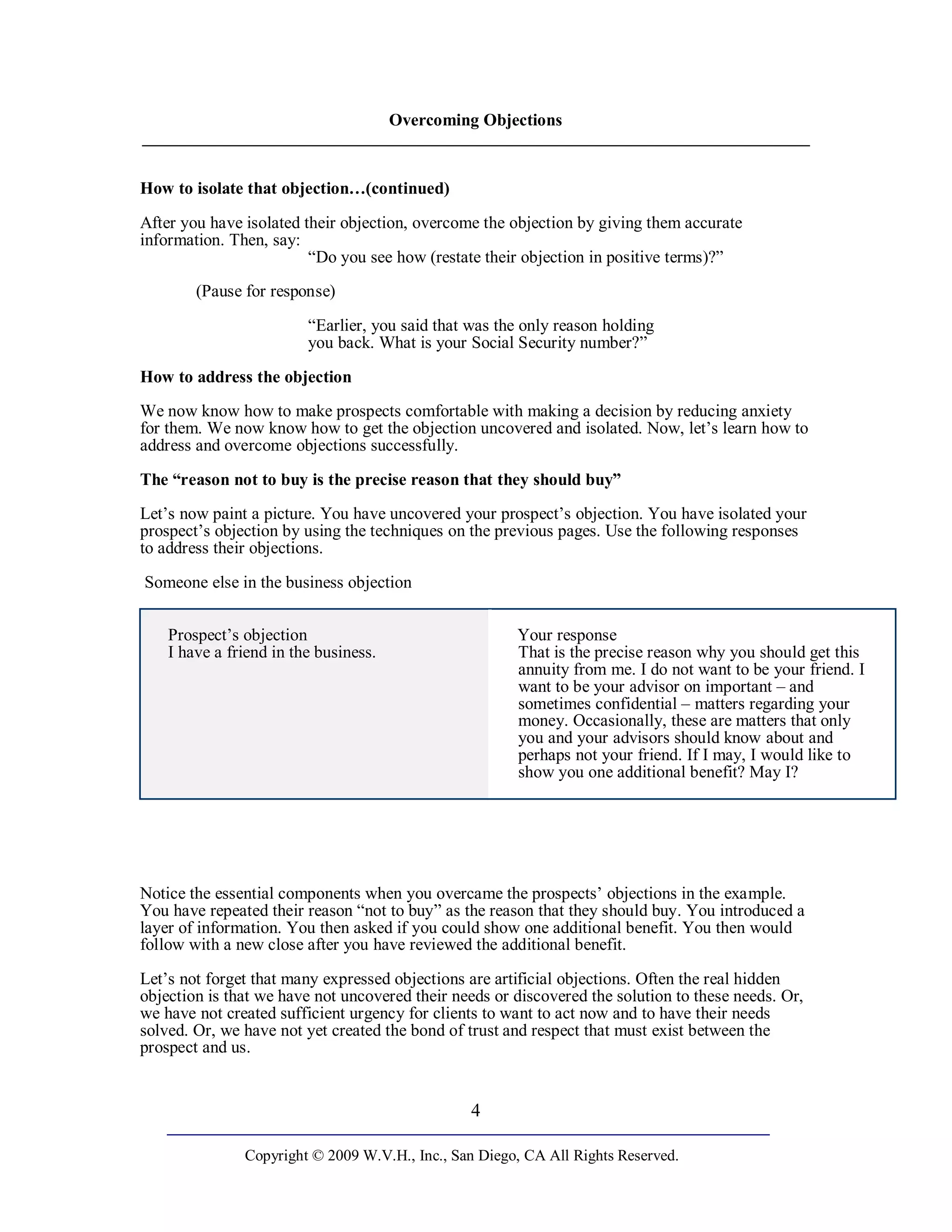 Overcoming Objections