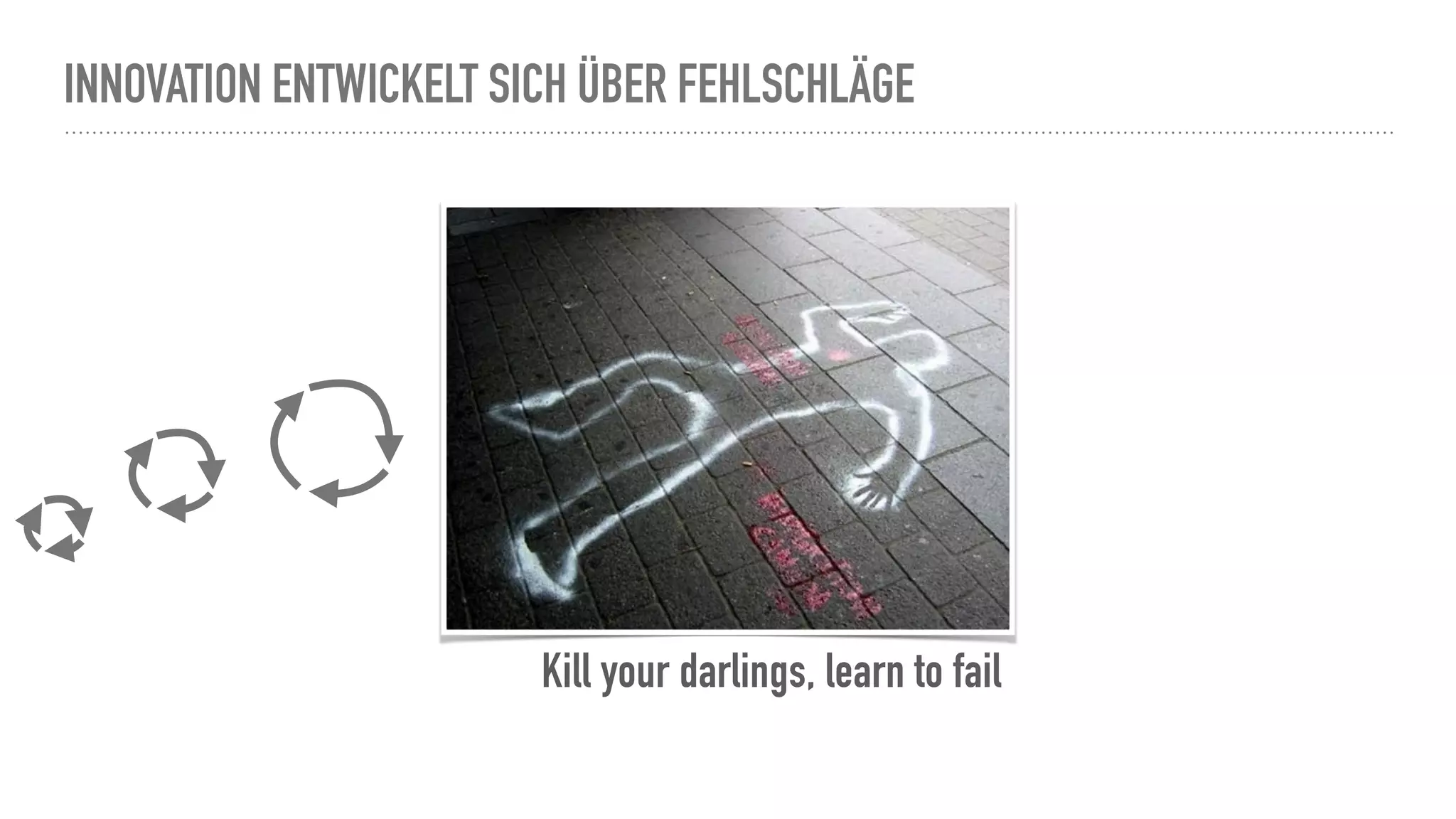 INNOVATION ENTWICKELT SICH ÜBER FEHLSCHLÄGE
Kill your darlings, learn to fail
 