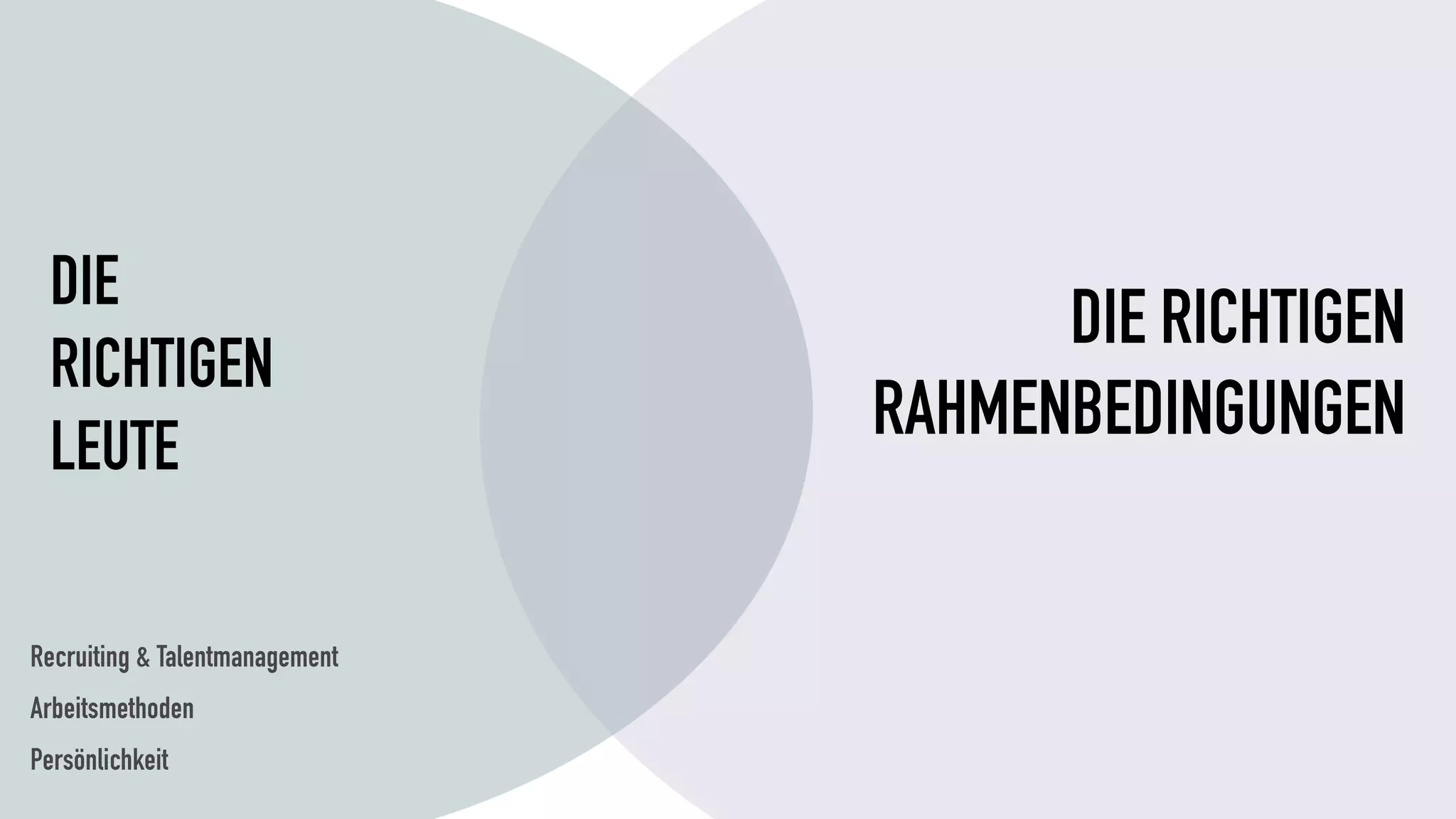 Recruiting & Talentmanagement
Arbeitsmethoden
Persönlichkeit
DIE
RICHTIGEN
LEUTE
DIE RICHTIGEN
RAHMENBEDINGUNGEN
 