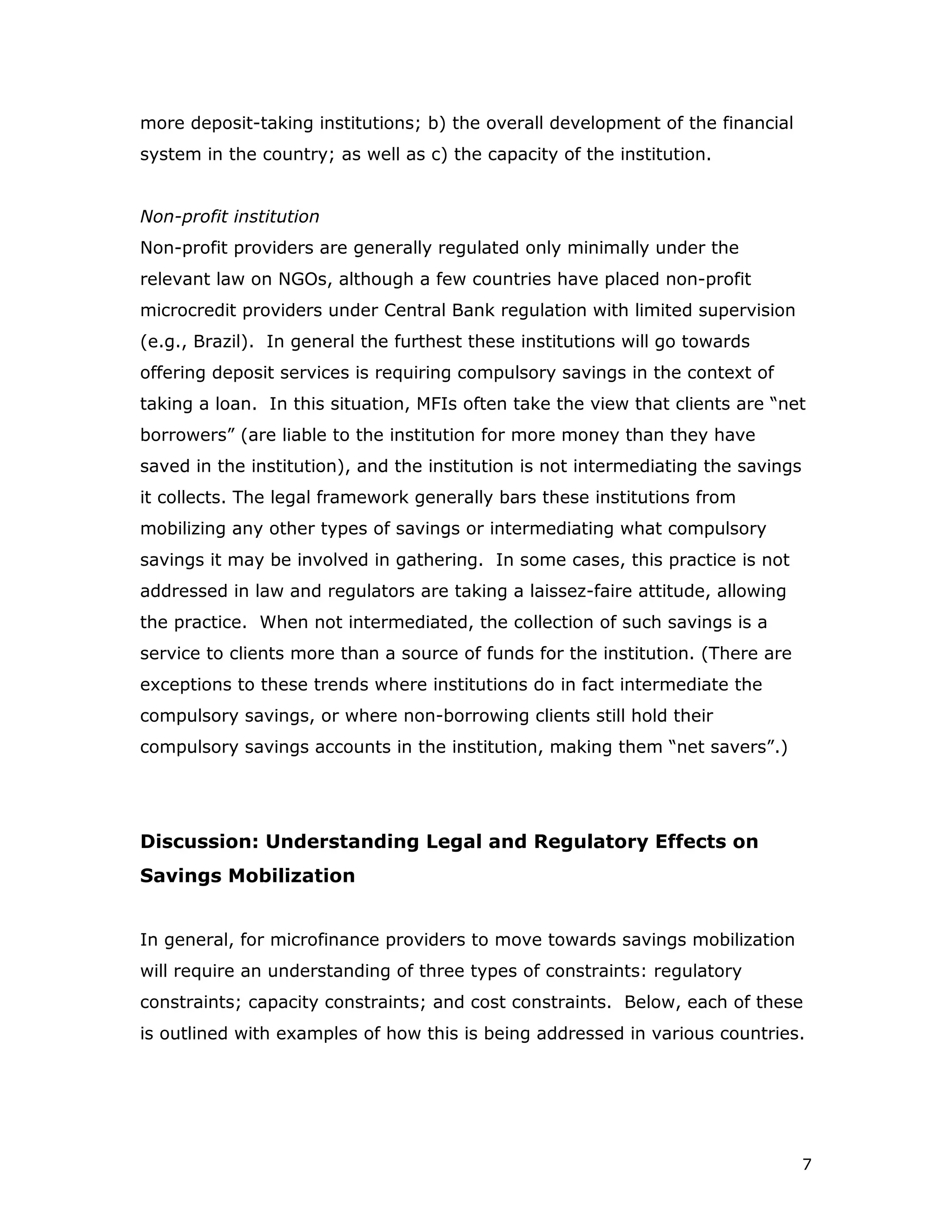 Overcoming Regulatory And Legal Constraints To Savings Mobilization Written By