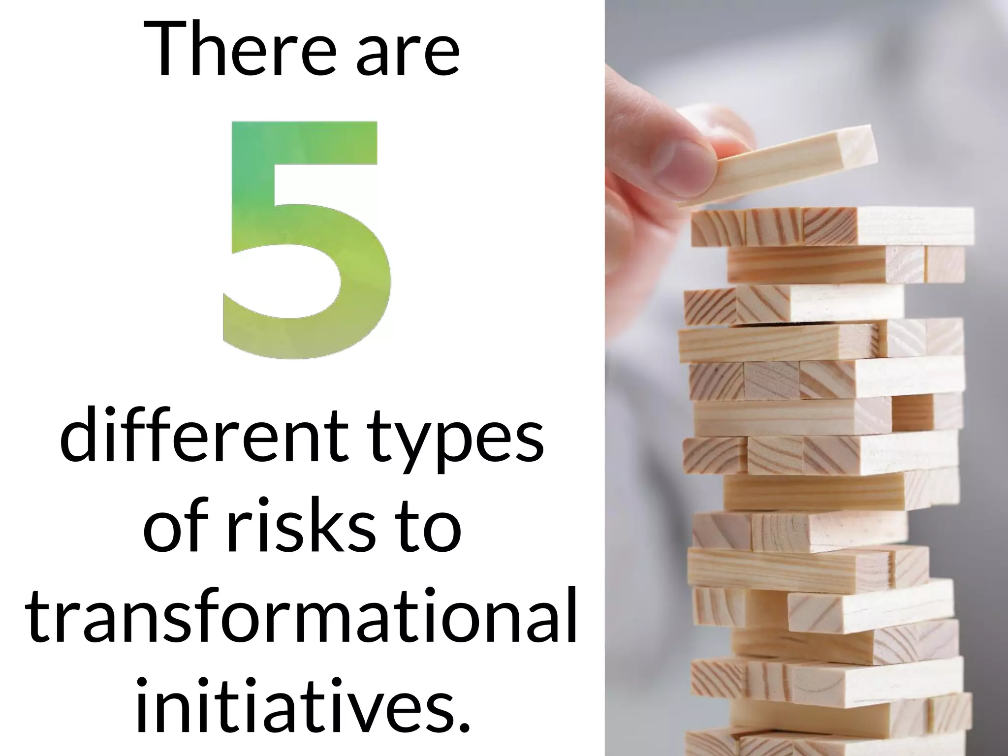 There are
different types
of risks to
transformational
initiatives.
 