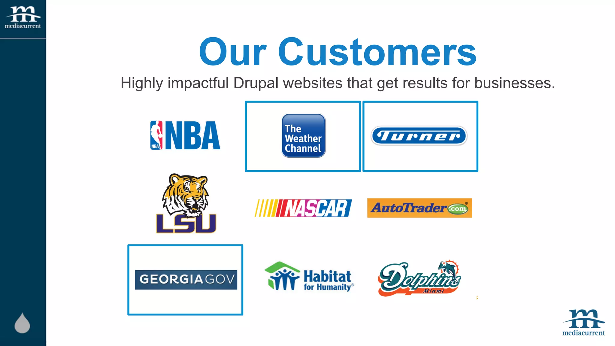 Our Customers 
Highly impactful Drupal websites that get results for businesses. 
 