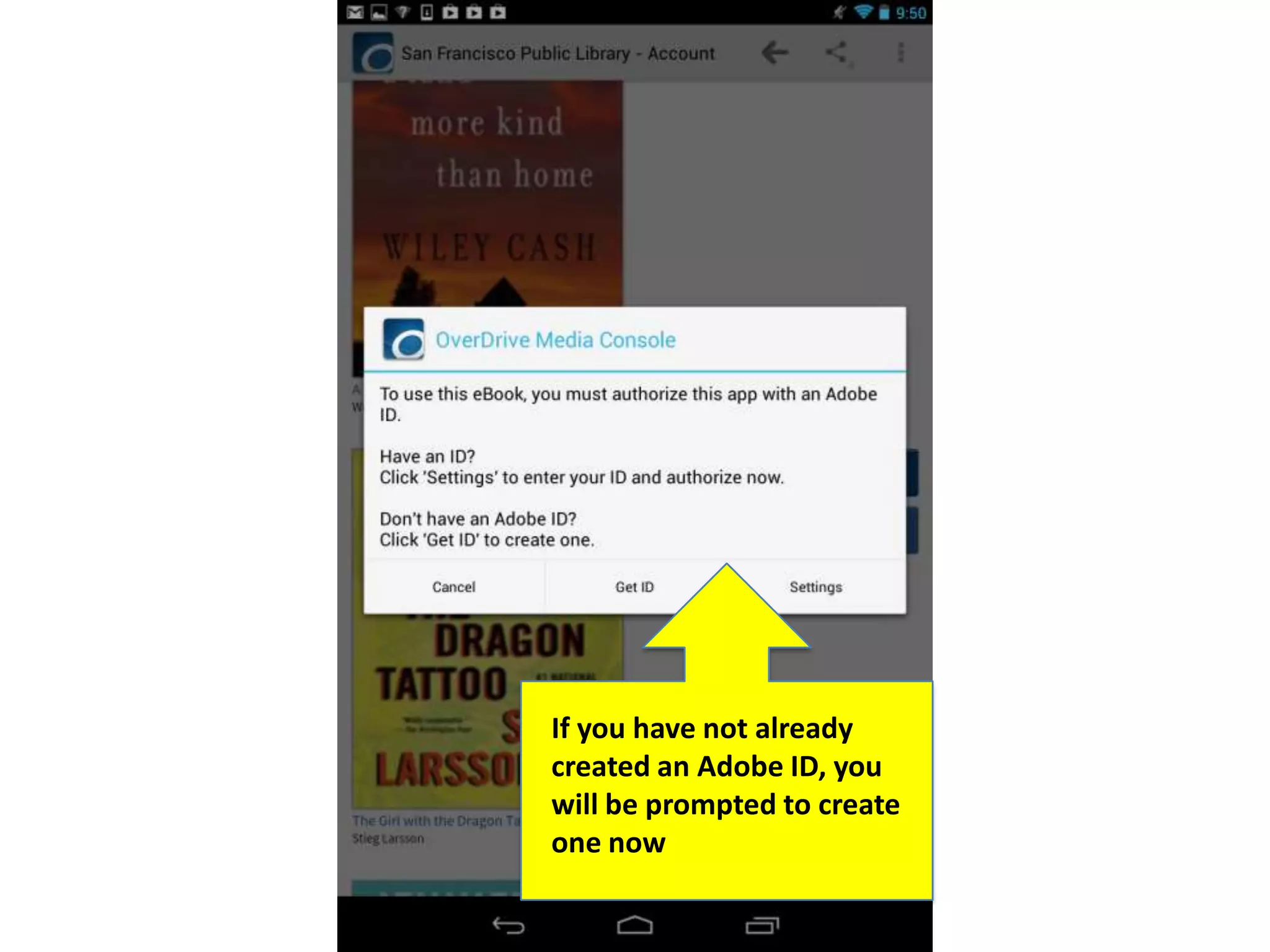 If you have not already
created an Adobe ID, you
will be prompted to create
one now