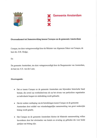 Overeenkomst Curacao Amsterdam 2013