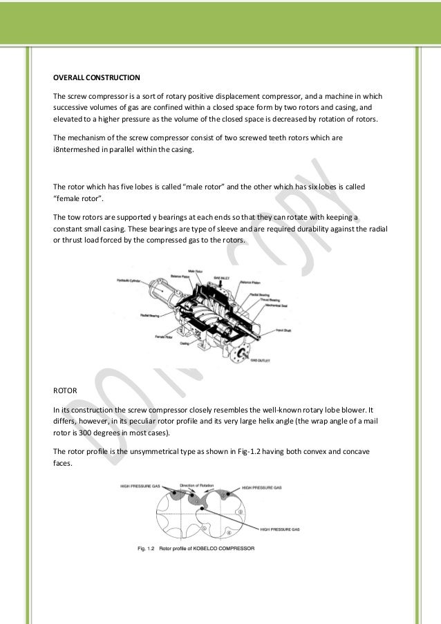 Assembly and Disassembly Procedure of Screw type Compressor