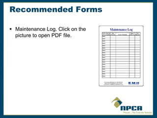 Recommended Forms
 Maintenance Log. Click on the
picture to open PDF file.
 