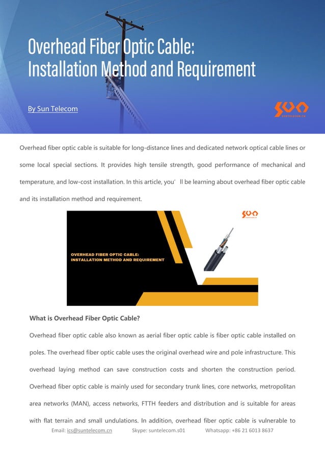 Overhead Fiber Optic Cable Installation Method and Requirement PDF