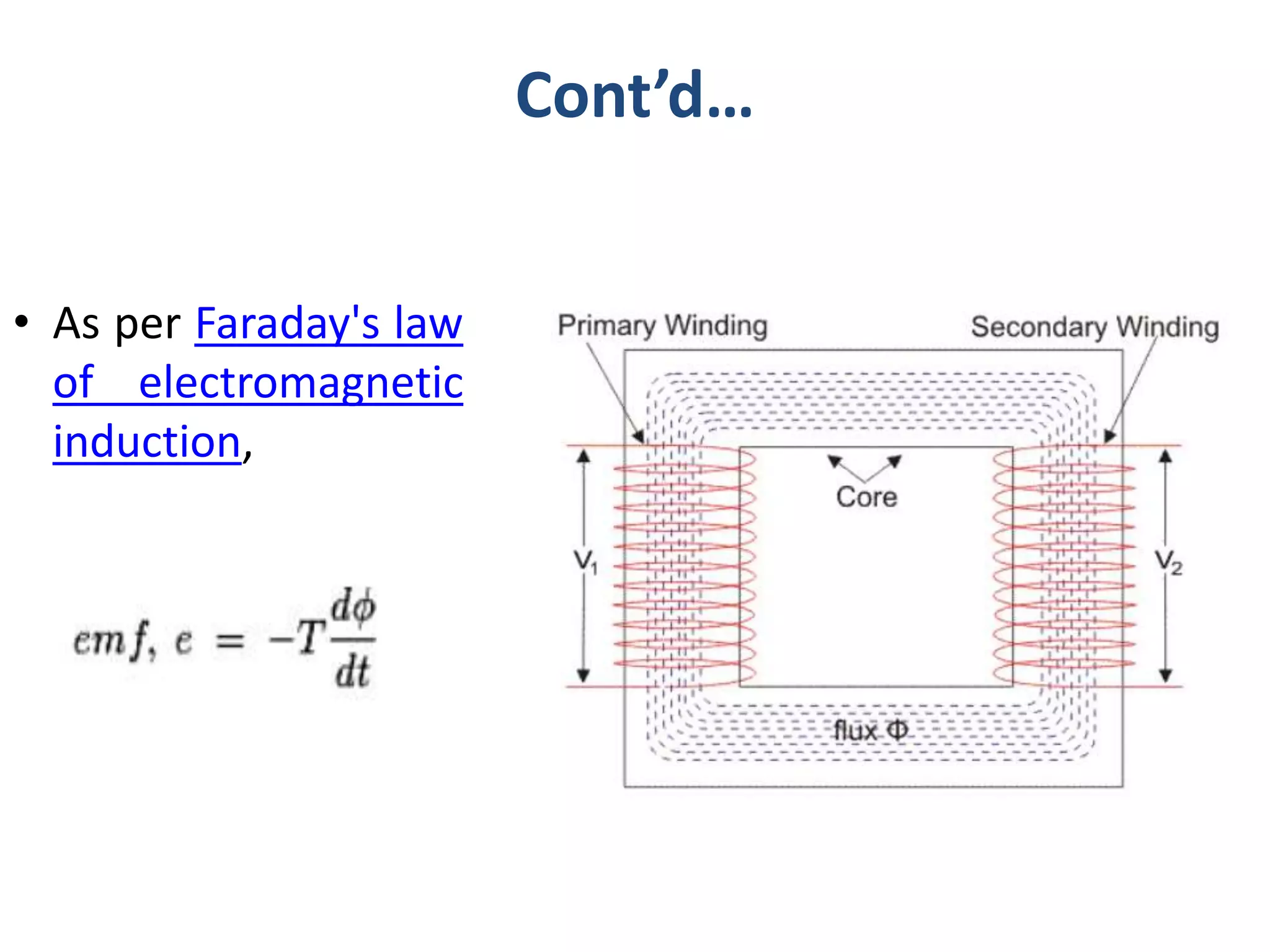 Cont’d…
• As per Faraday's law
of electromagnetic
induction,
 