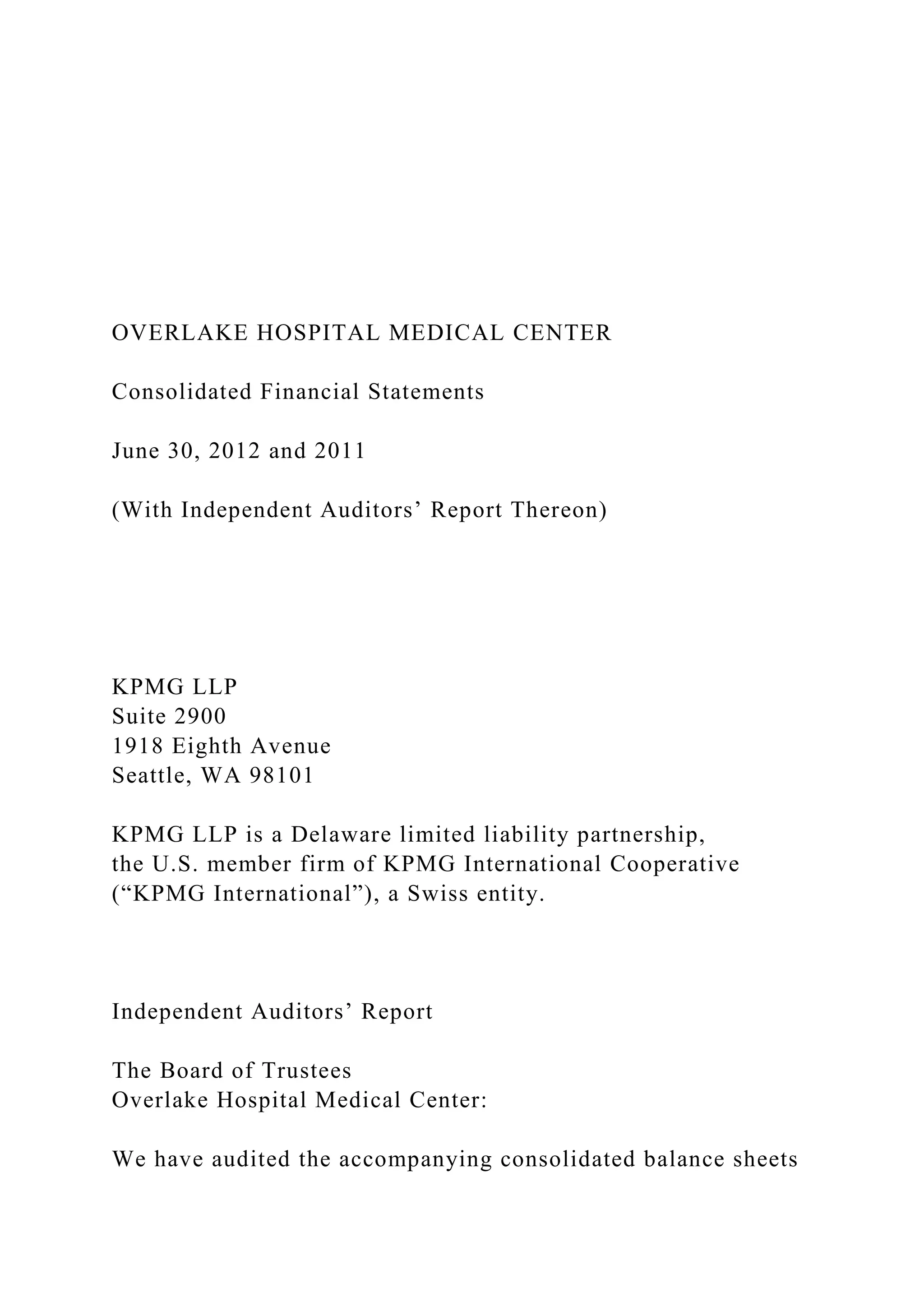 OVERLAKE HOSPITAL MEDICAL CENTER Consolidated Financ.docx