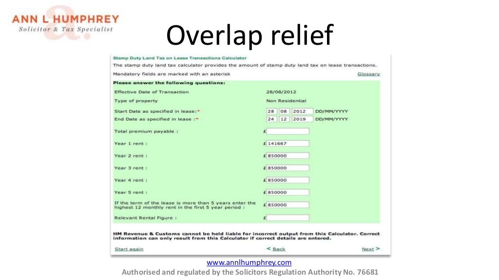 How to Calculate Stamp Duty Land Tax Overlap Relief for New Lease of