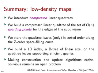 IO-Efficient Point Location and Map Overlay in Low-Density Subdivisions