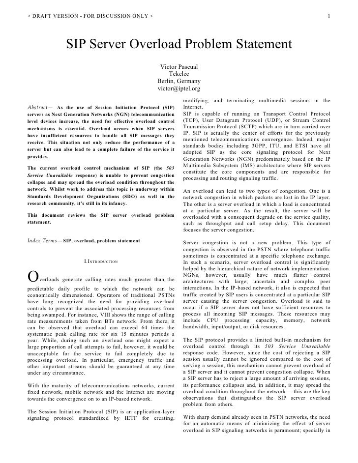 SIP Overload Control Problem Statement