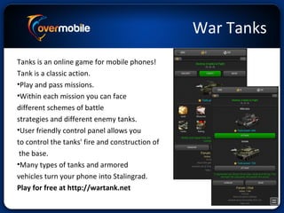 Mobile browser games from Overmobile