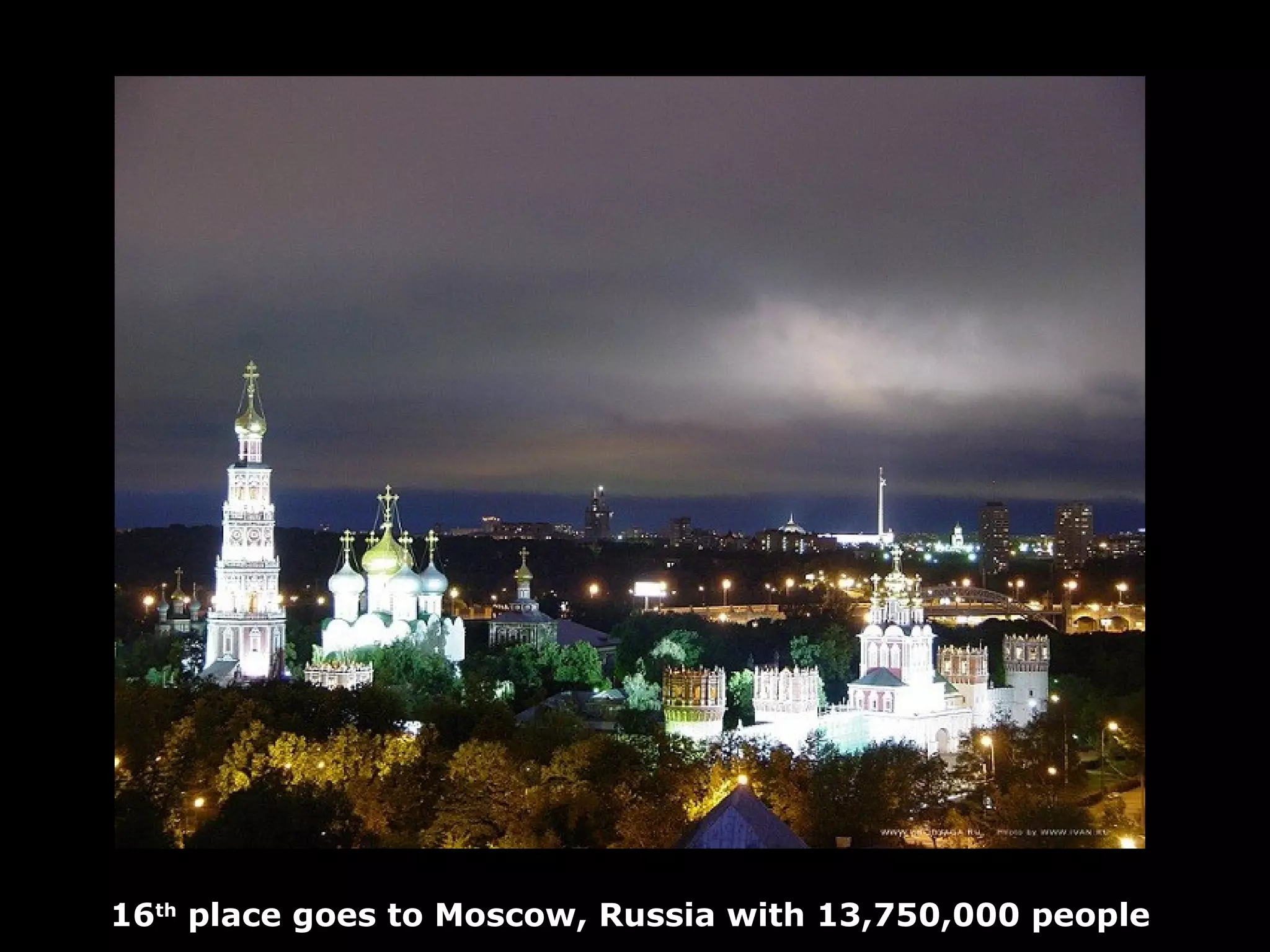 16th place goes to Moscow, Russia with 13,750,000 people