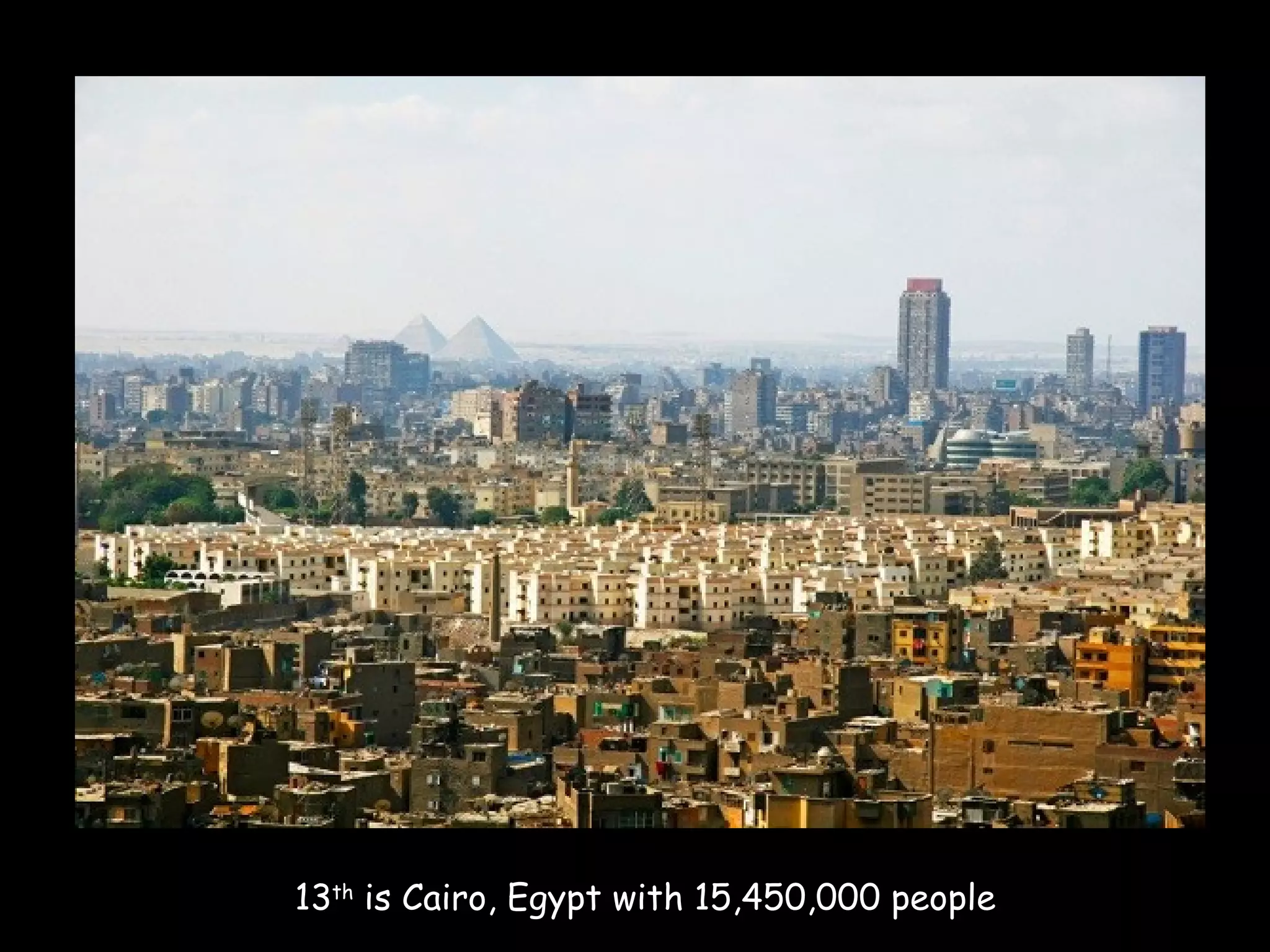 13th is Cairo, Egypt with 15,450,000 people
