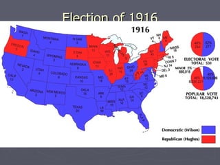 Election of 1916 In the 1916 election, Wilson balanced contrasting stances: He appealed to progressives & anti-war voters with the slogan “ He kept us out of war ” But argued for “preparedness” by building up the military in case the U.S. joins the war Wilson won by affirming 2 goals: freedom of the seas & neutrality  