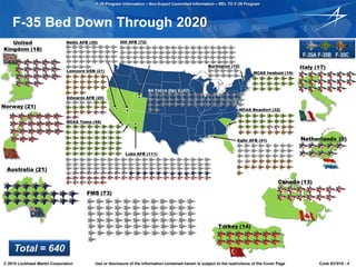 F-35 Program Information – Non-Export Controlled Information – REL TO F-35 Program
© 2015 Lockheed Martin Corporation Use or disclosure of the information contained herein is subject to the restrictions of the Cover Page Cook 031015 - 4
F-35 Bed Down Through 2020
 