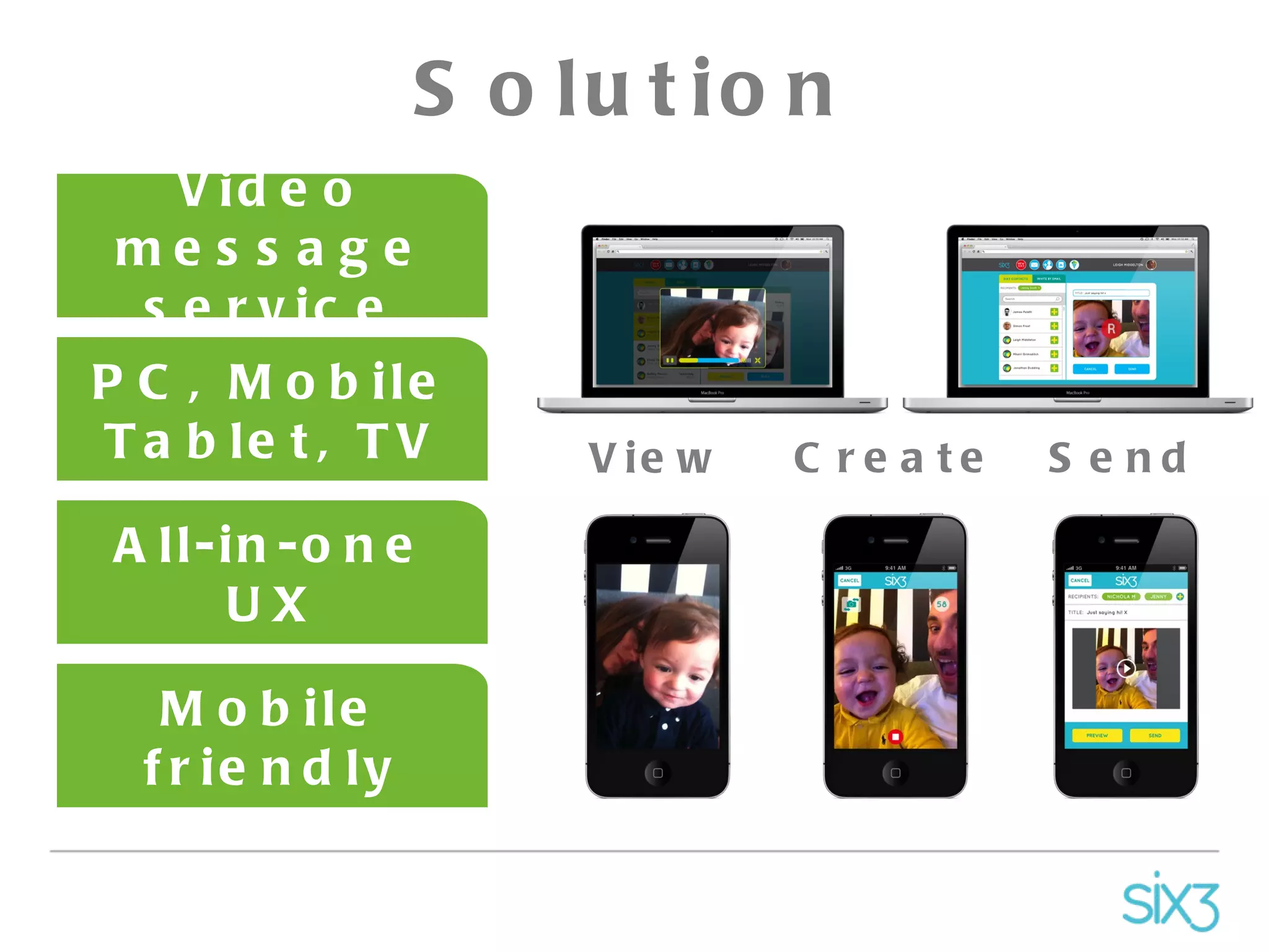 View Create Send Solution PC, Mobile Tablet, TV Mobile friendly All-in-one UX Video message service 
