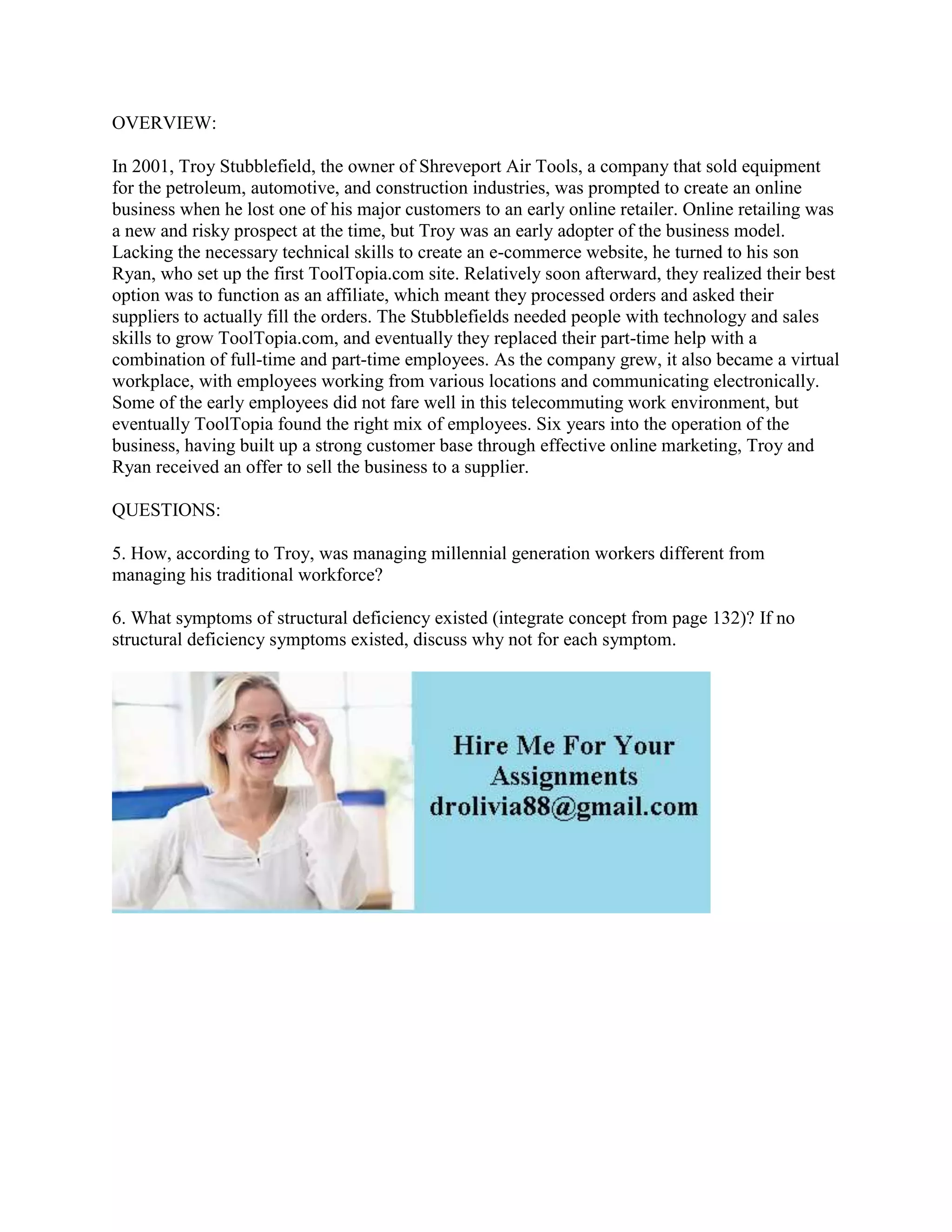 OVERVIEW In 2001 Troy Stubblefield the owner of Shreveport Air Tool.docx