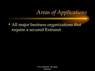 Areas of Applications All major business organizations that require a secured Extranet 