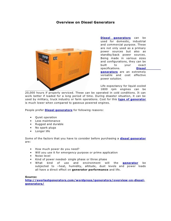 Overview On Diesel Generators