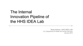 The Internal
Innovation Pipeline of
the HHS IDEA Lab
Read Holman, HHS IDEA LAB
U.S. Department of Health and Human Services
January 2016
 