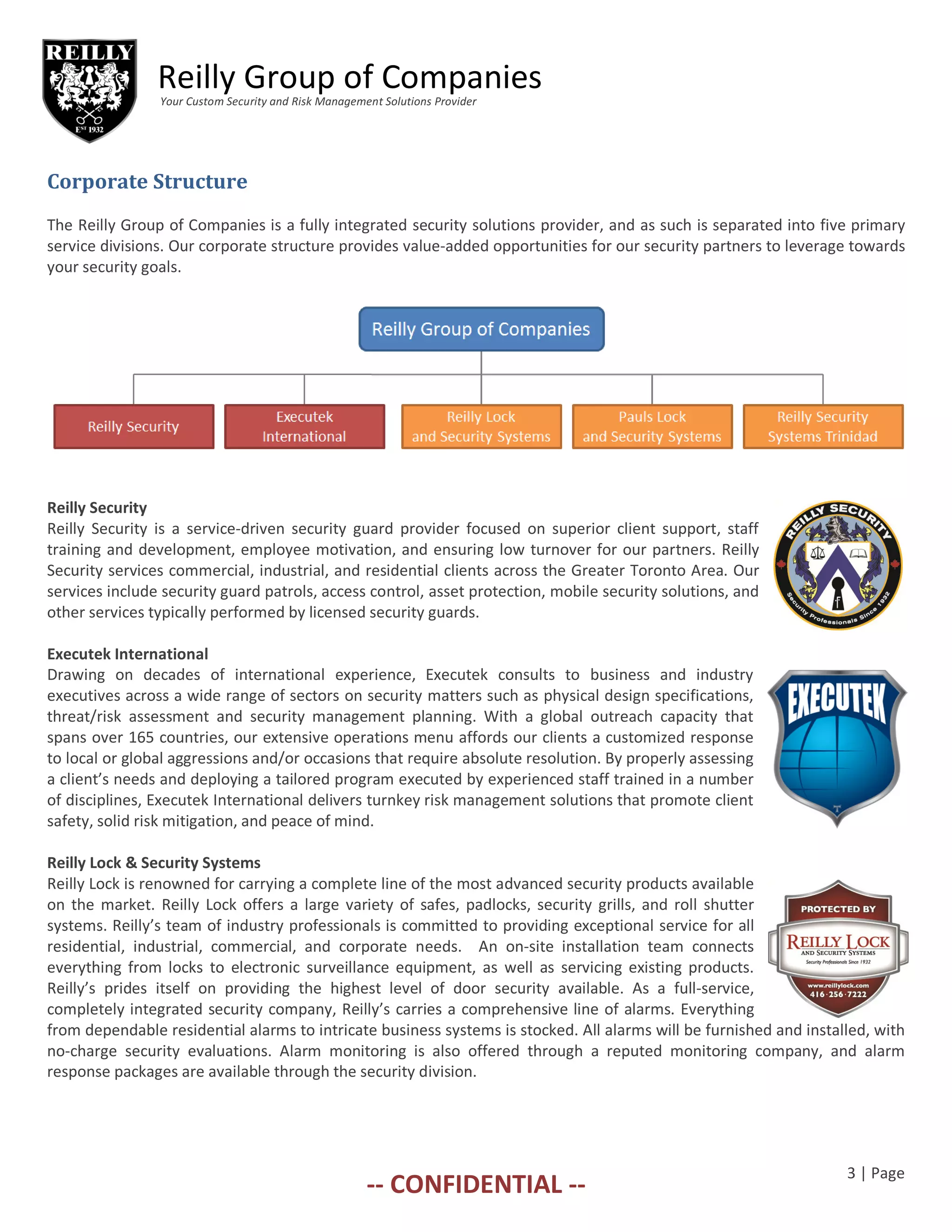 Reilly Security Overview of The Reilly Group of Companies, www.reilly-group.com