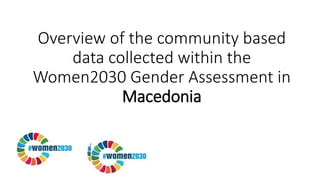 Overview of the community based
data collected within the
Women2030 Gender Assessment in
Macedonia
 
