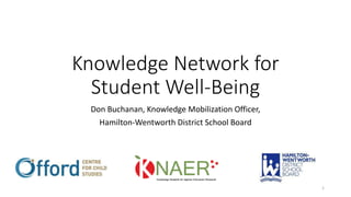 Knowledge Network for
Student Well-Being
Don Buchanan, Knowledge Mobilization Officer,
Hamilton-Wentworth District School Board
1
 