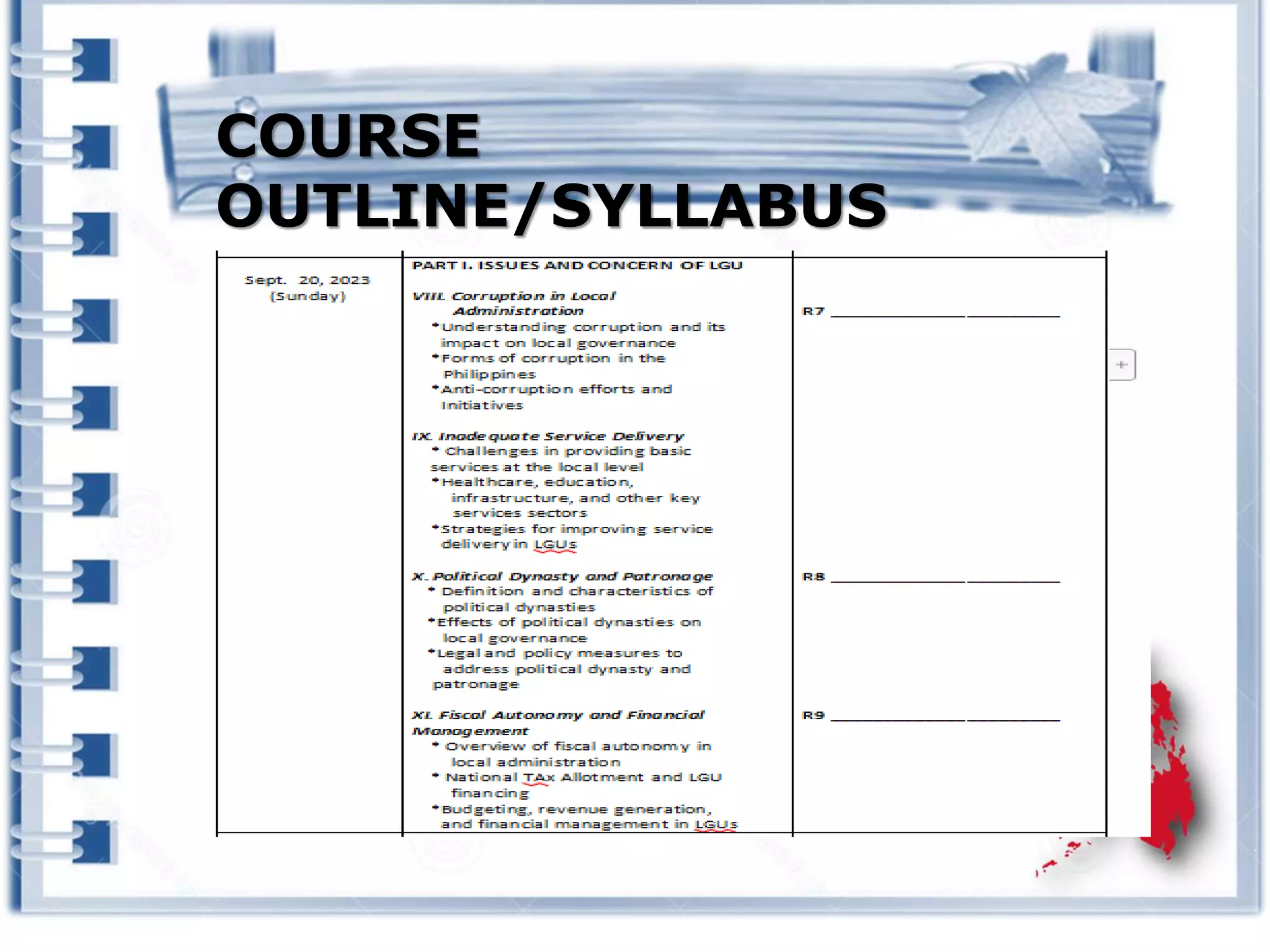 COURSE
OUTLINE/SYLLABUS
 