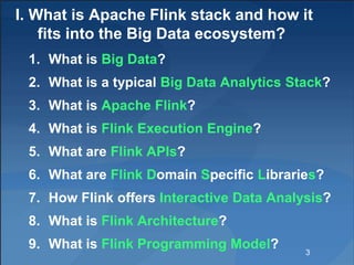 I. What is Apache Flink stack and how it
fits into the Big Data ecosystem?
1. What is Big Data?
2. What is a typical Big D...