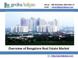 Phone - 080 40155666, 8494 9301 72
Email - contact@gruhakalyan.com
Overview of Bangalore Real Estate Market
http://gruhakalyan.com
 