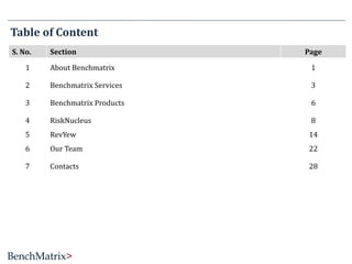 Overview Of Benchmatrix Products And Services | PDF